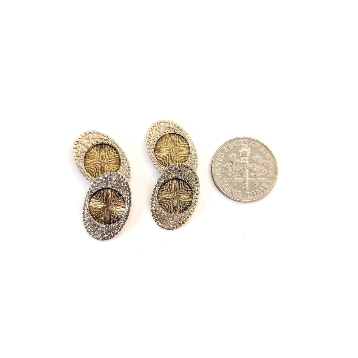 Antique Art Deco 10K Two-Tone Gold Engraved Oval Cufflinks
