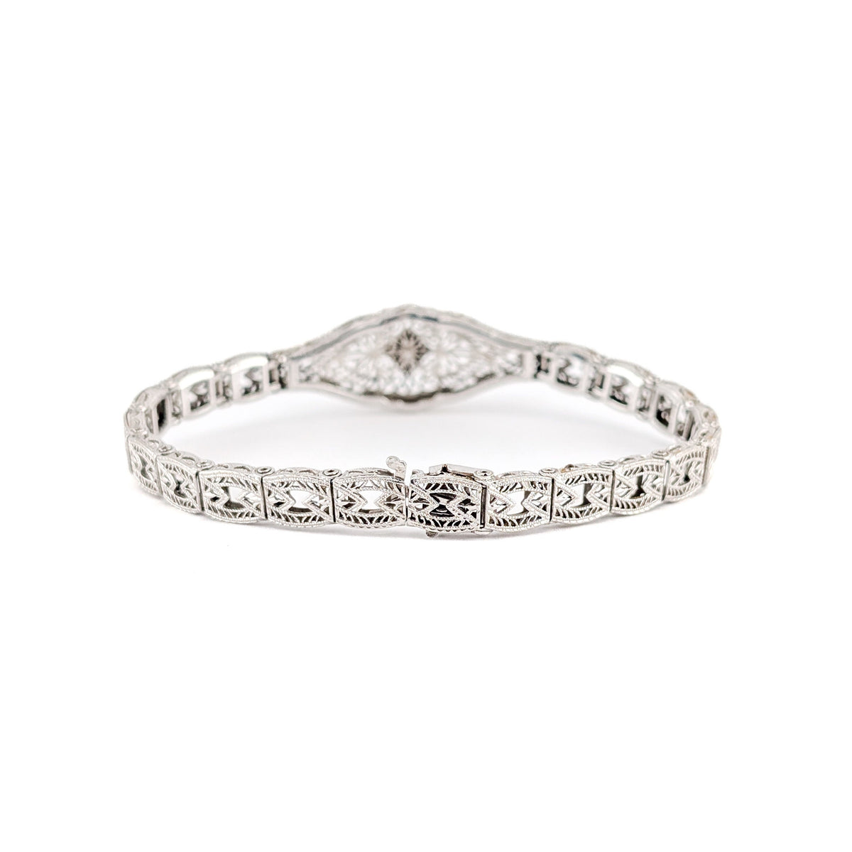 Antique Art Deco 14K White Gold Diamond Filigree Bracelet