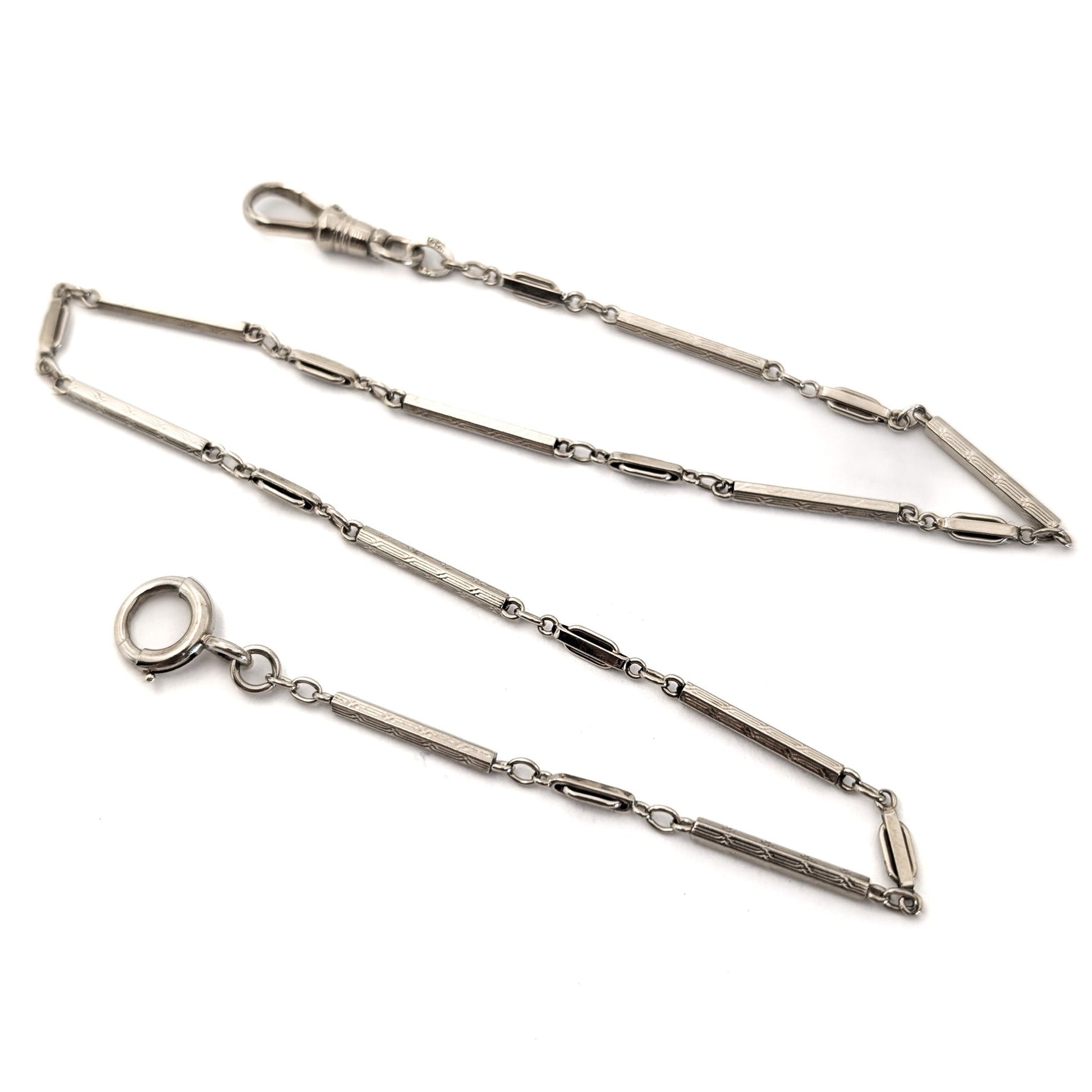 Antique Art Deco 14K White Gold Watch Fob Chain – 13.5 Inches