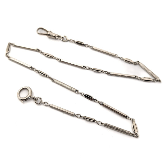 Antique Art Deco 14K White Gold Watch Fob Chain – 13.5 Inches