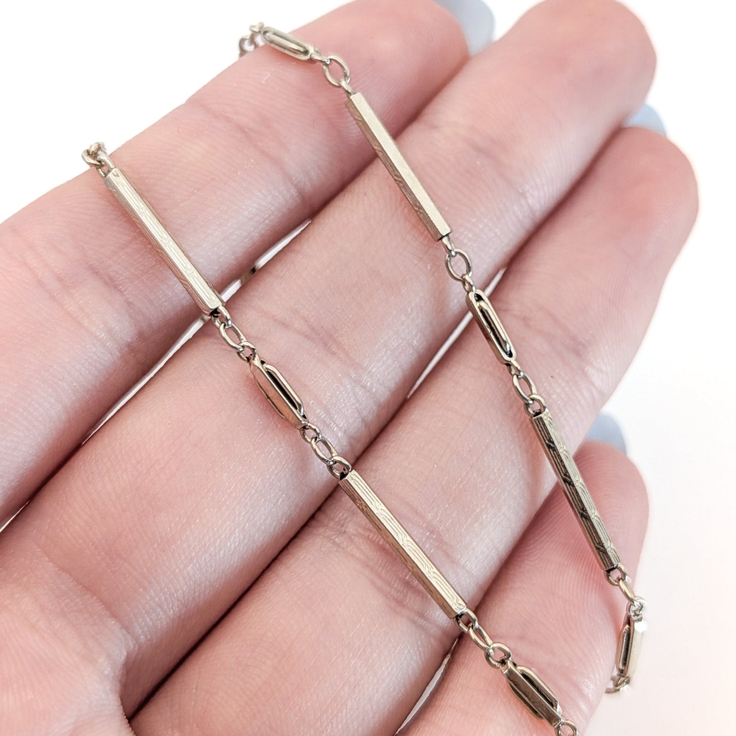 Antique Art Deco 14K White Gold Watch Fob Chain – 13.5 Inches