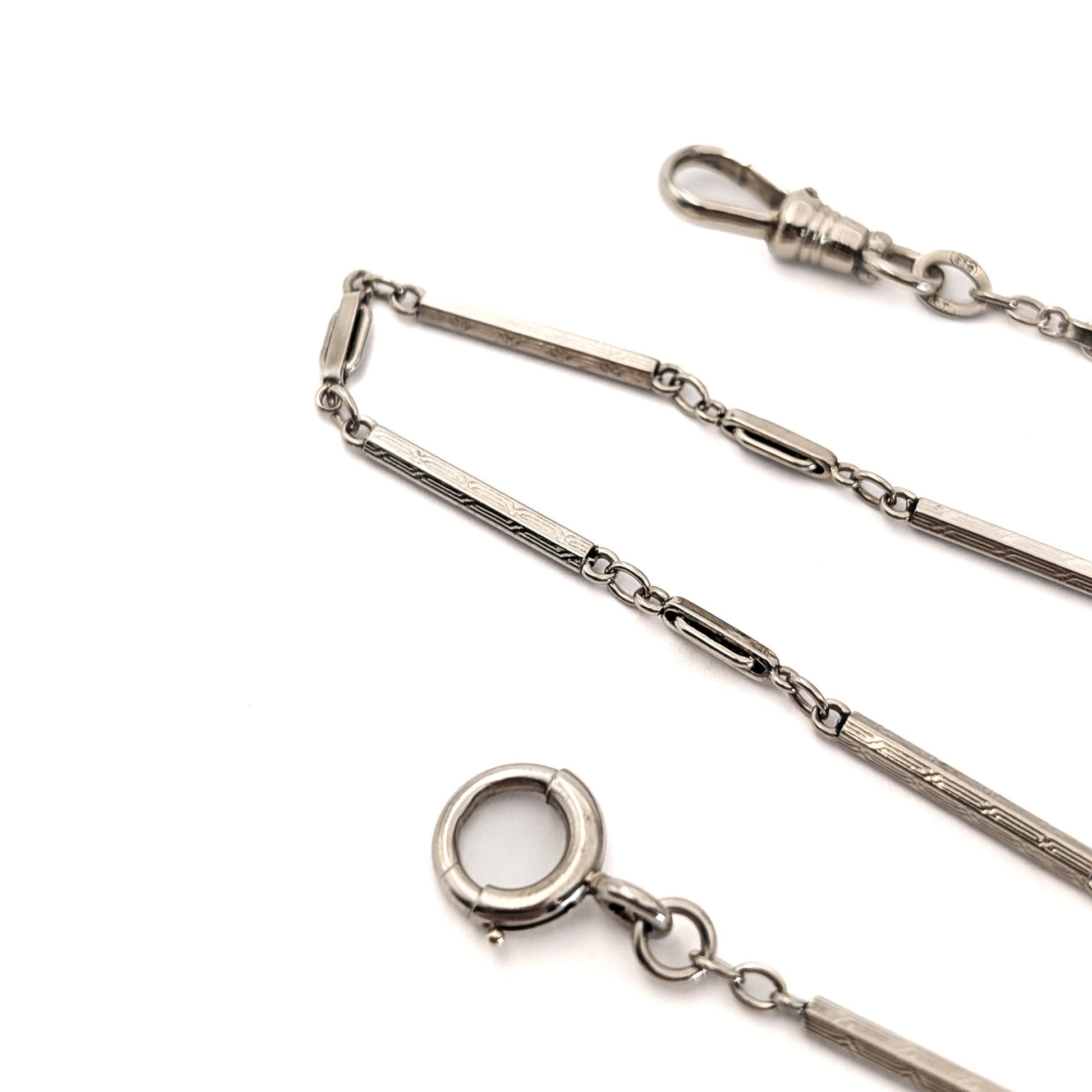 Antique Art Deco 14K White Gold Watch Fob Chain – 13.5 Inches