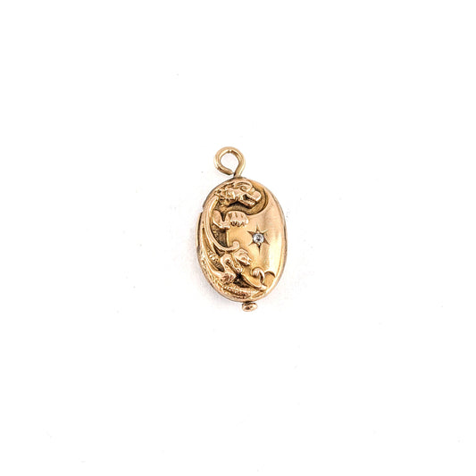 Antique Art Nouveau 10K Gold Repoussé Floral Pendant with Star – Soldered Closed