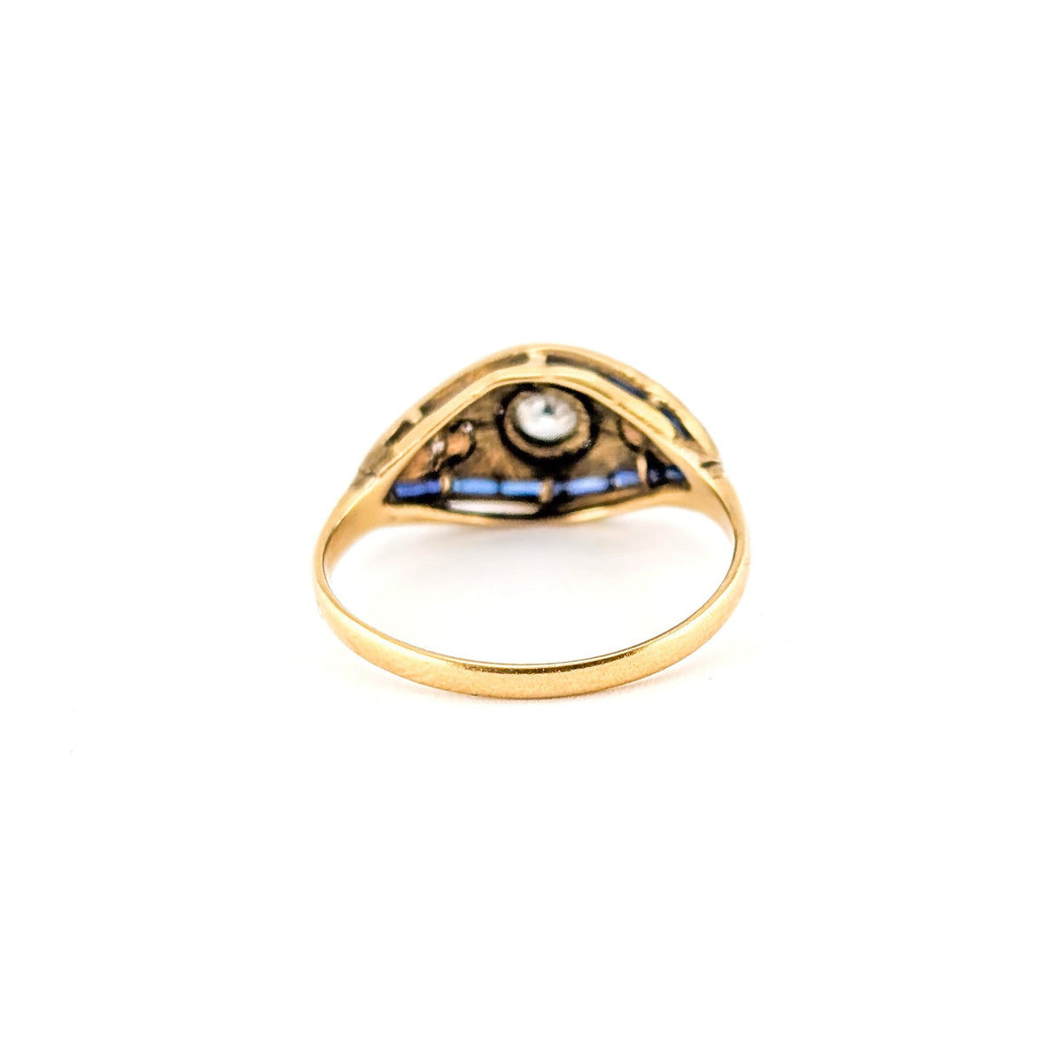 Antique Diamond & Sapphire Art Deco Navette Ring in 18K Gold