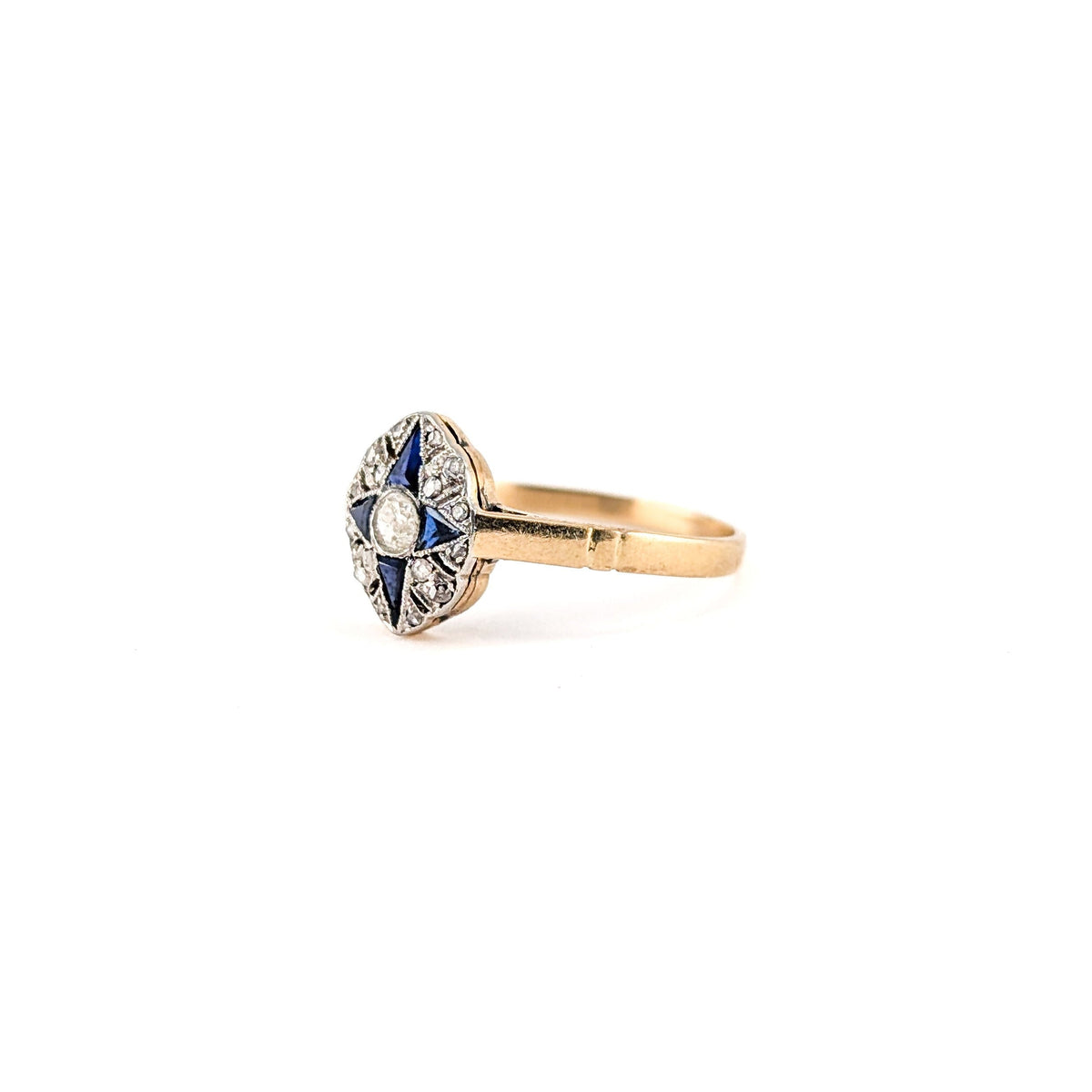 Antique Diamond & Sapphire Ring - 18K Gold/Platinum - Old Euro Cut - Art Deco