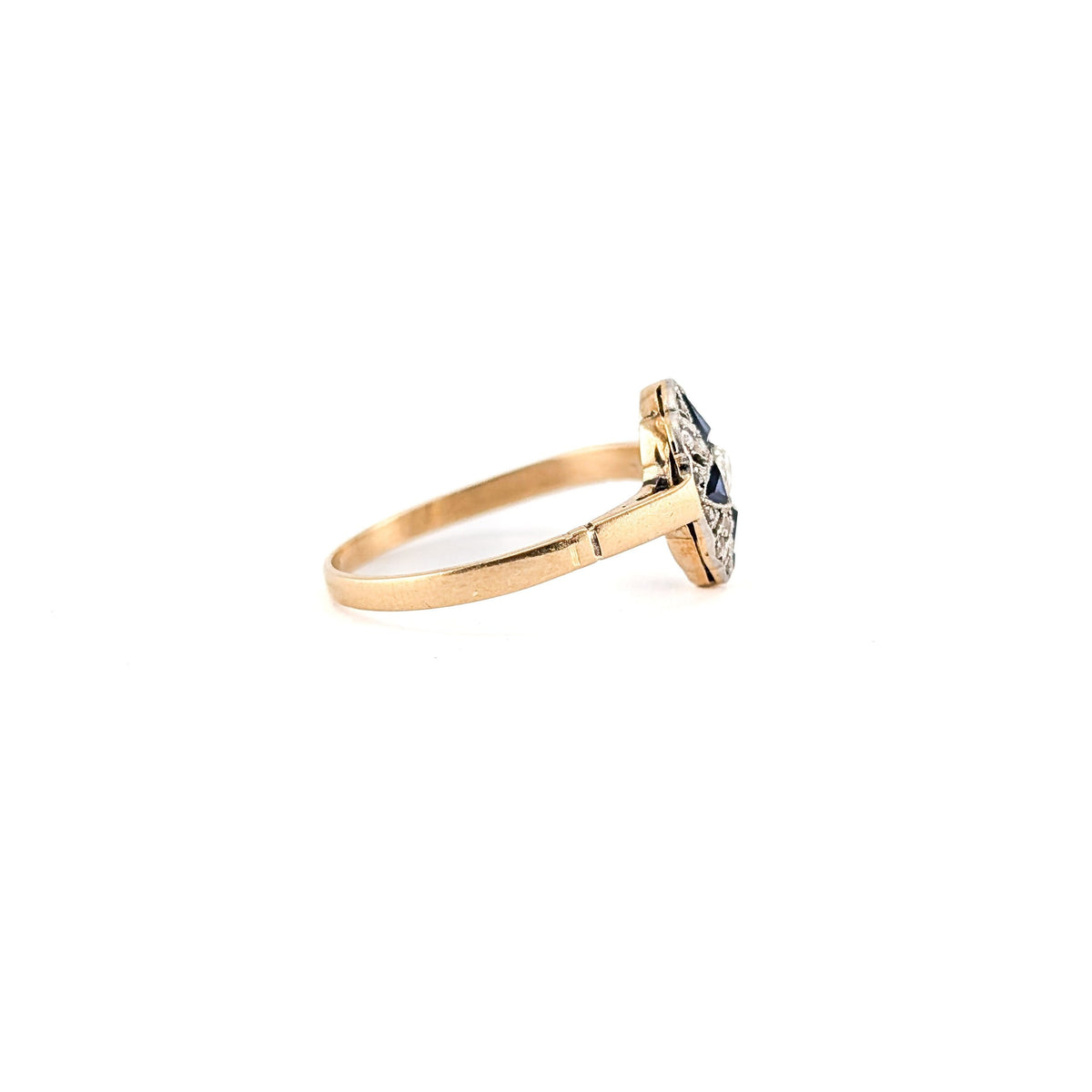 Antique Diamond & Sapphire Ring - 18K Gold/Platinum - Old Euro Cut - Art Deco