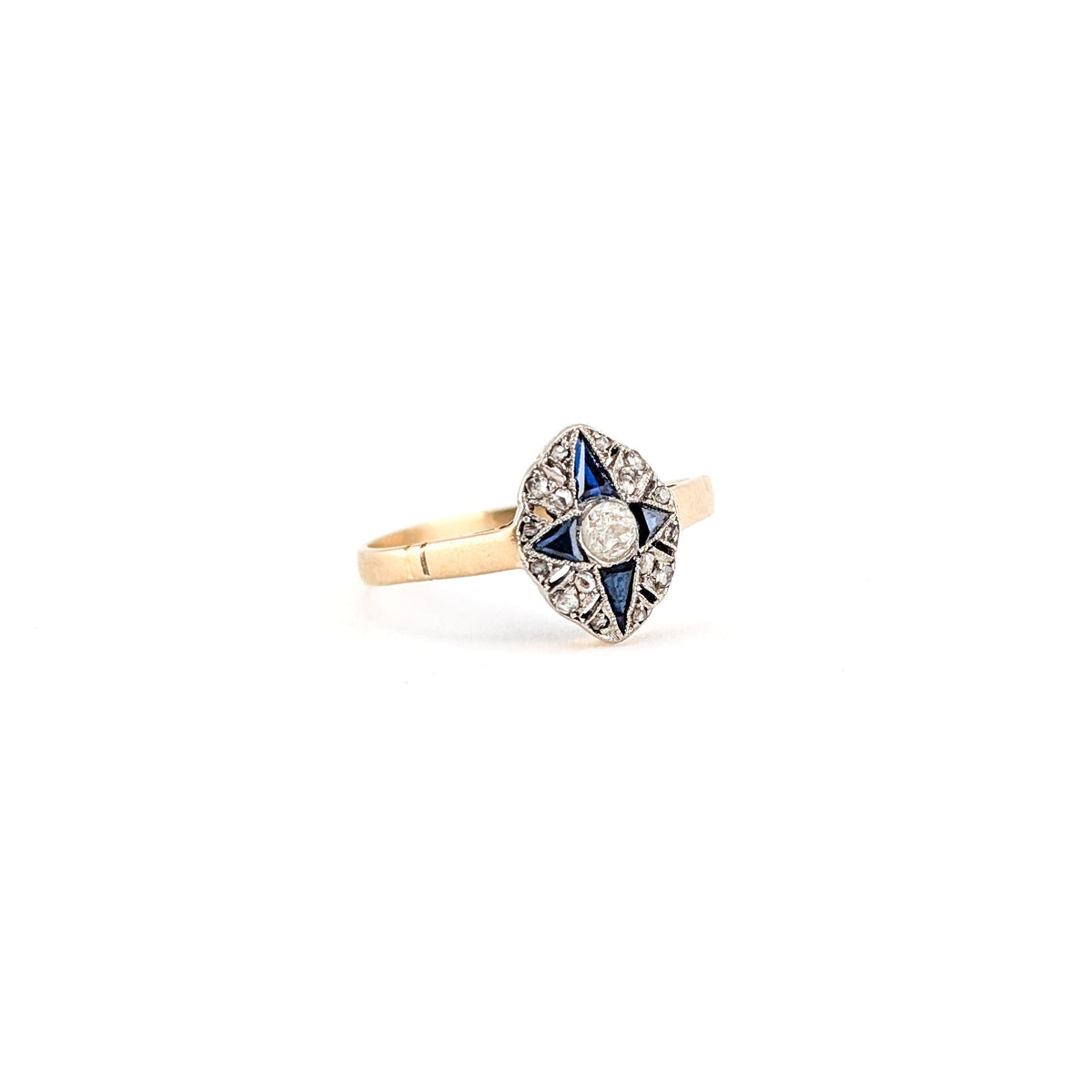 Antique Diamond & Sapphire Ring - 18K Gold/Platinum - Old Euro Cut - Art Deco