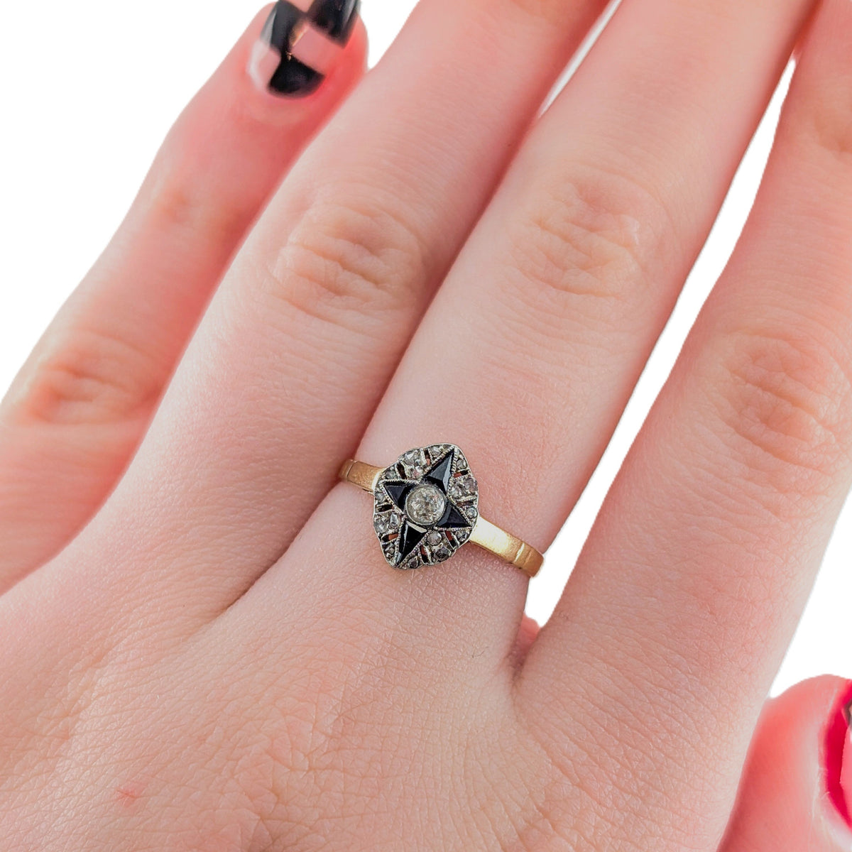 Antique Diamond & Sapphire Ring - 18K Gold/Platinum - Old Euro Cut - Art Deco