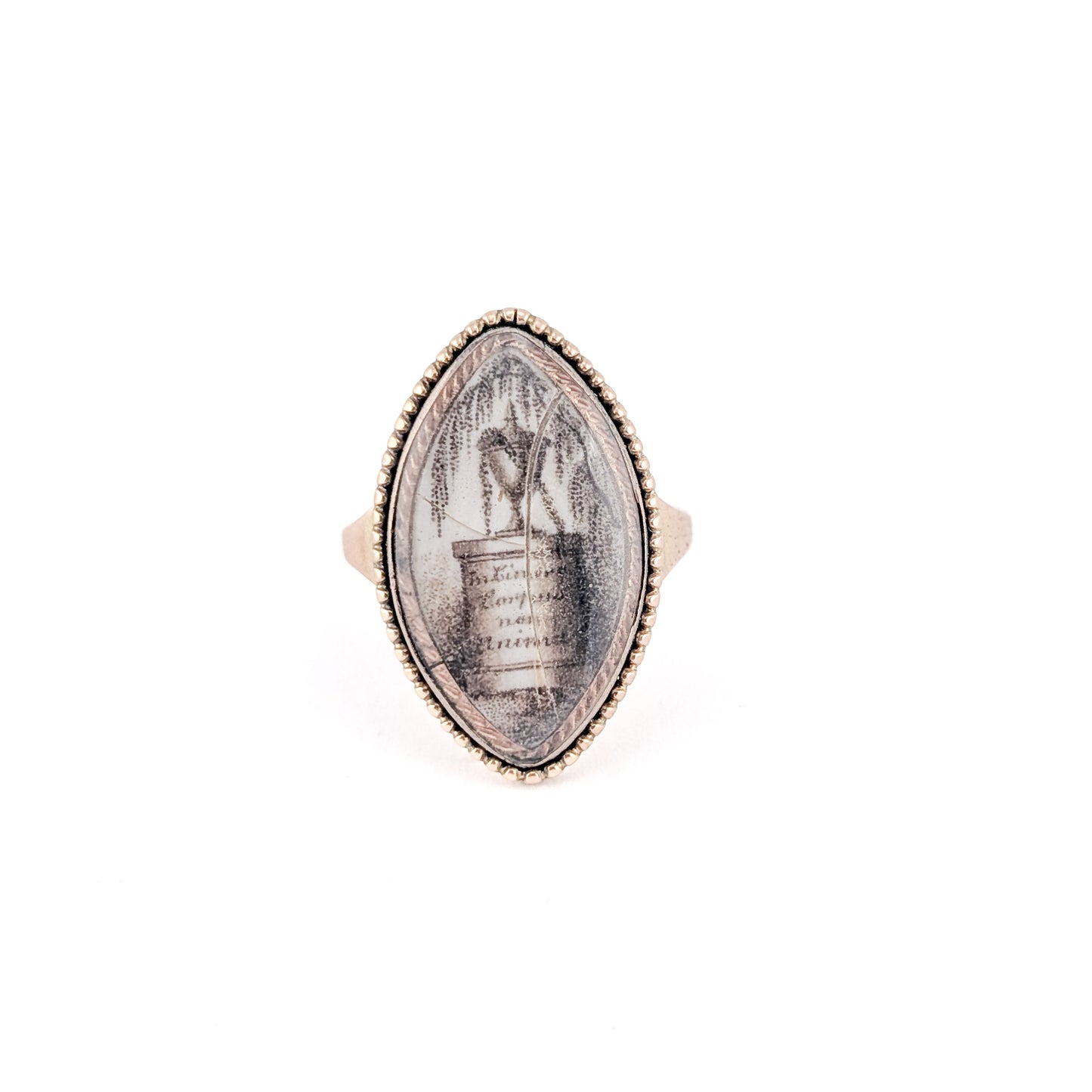 Antique Georgian Mourning Ring 14K/9K Gold Sepia Urn Miniature 1785 Engraving