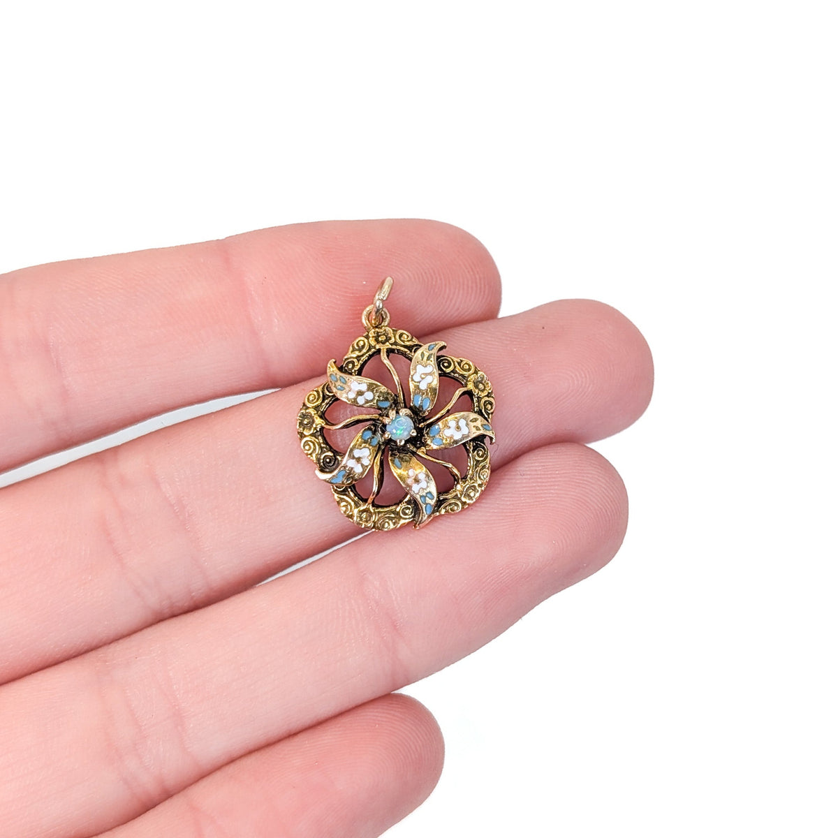 Antique Opal and Enamel Pendant in 14K Gold