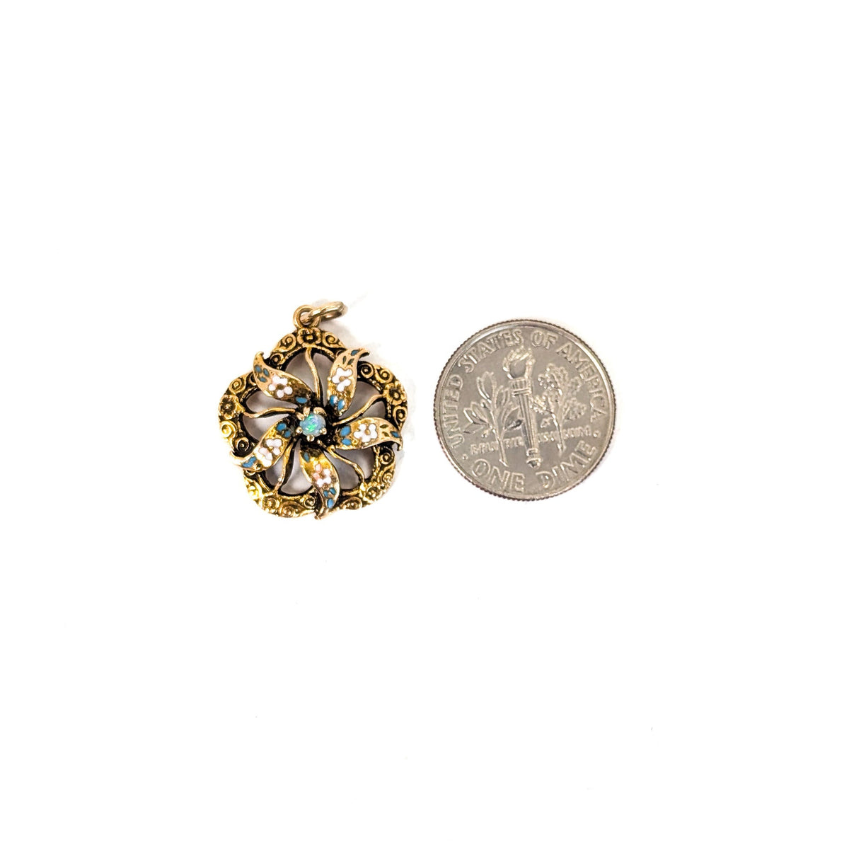 Antique Opal and Enamel Pendant in 14K Gold