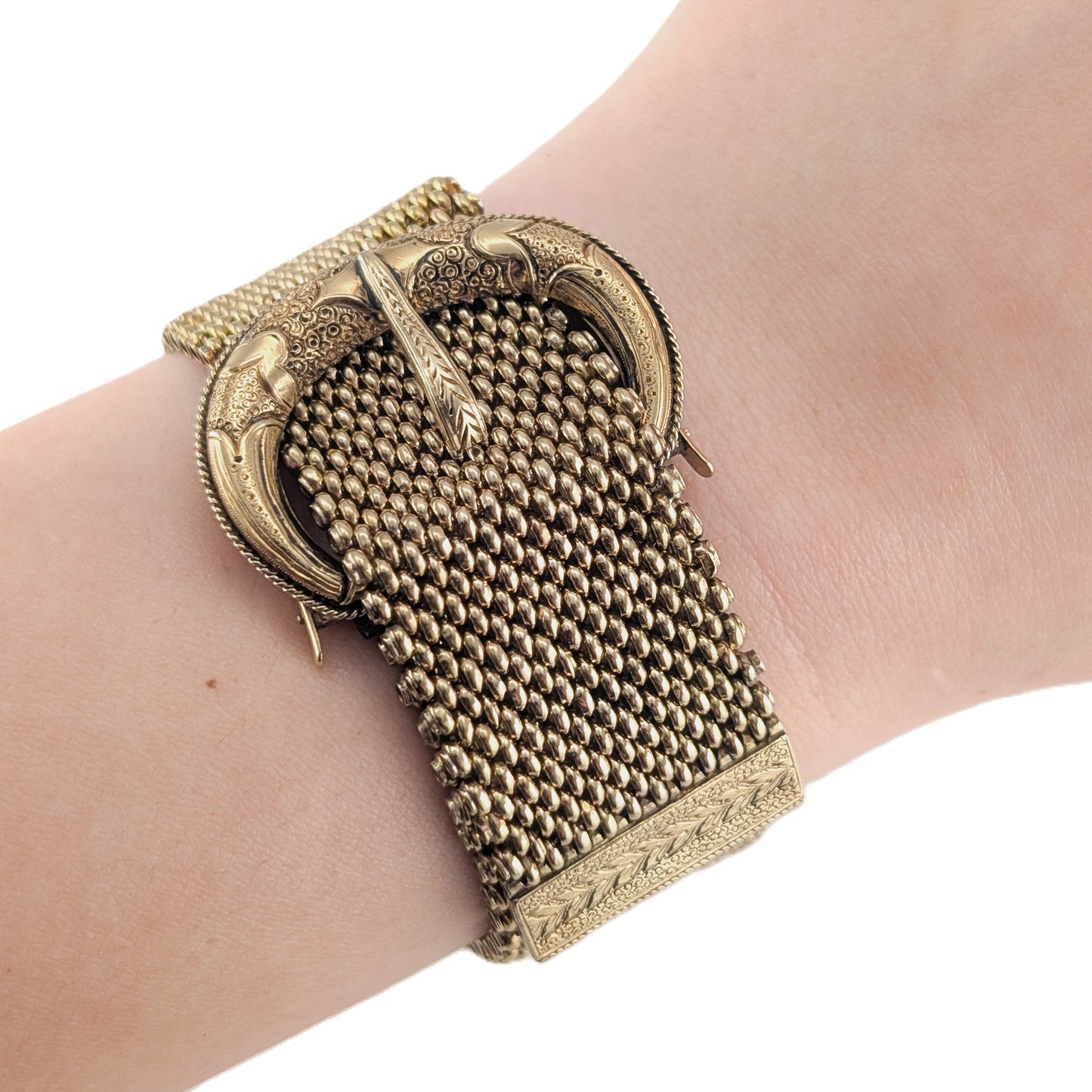 Antique Victorian 12K Gold Mesh Buckle Bracelet