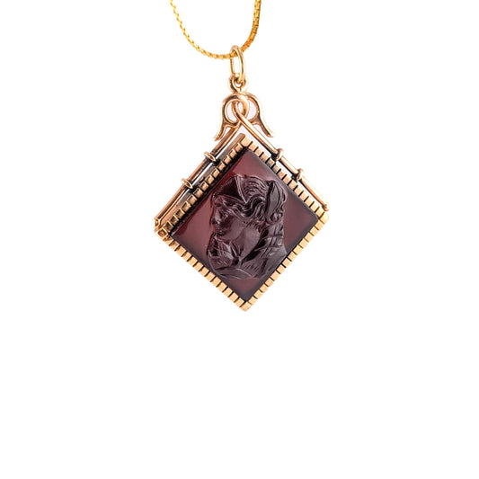 Antique Victorian 14K Gold Sard Intaglio Pendant - Classical Woman Profile