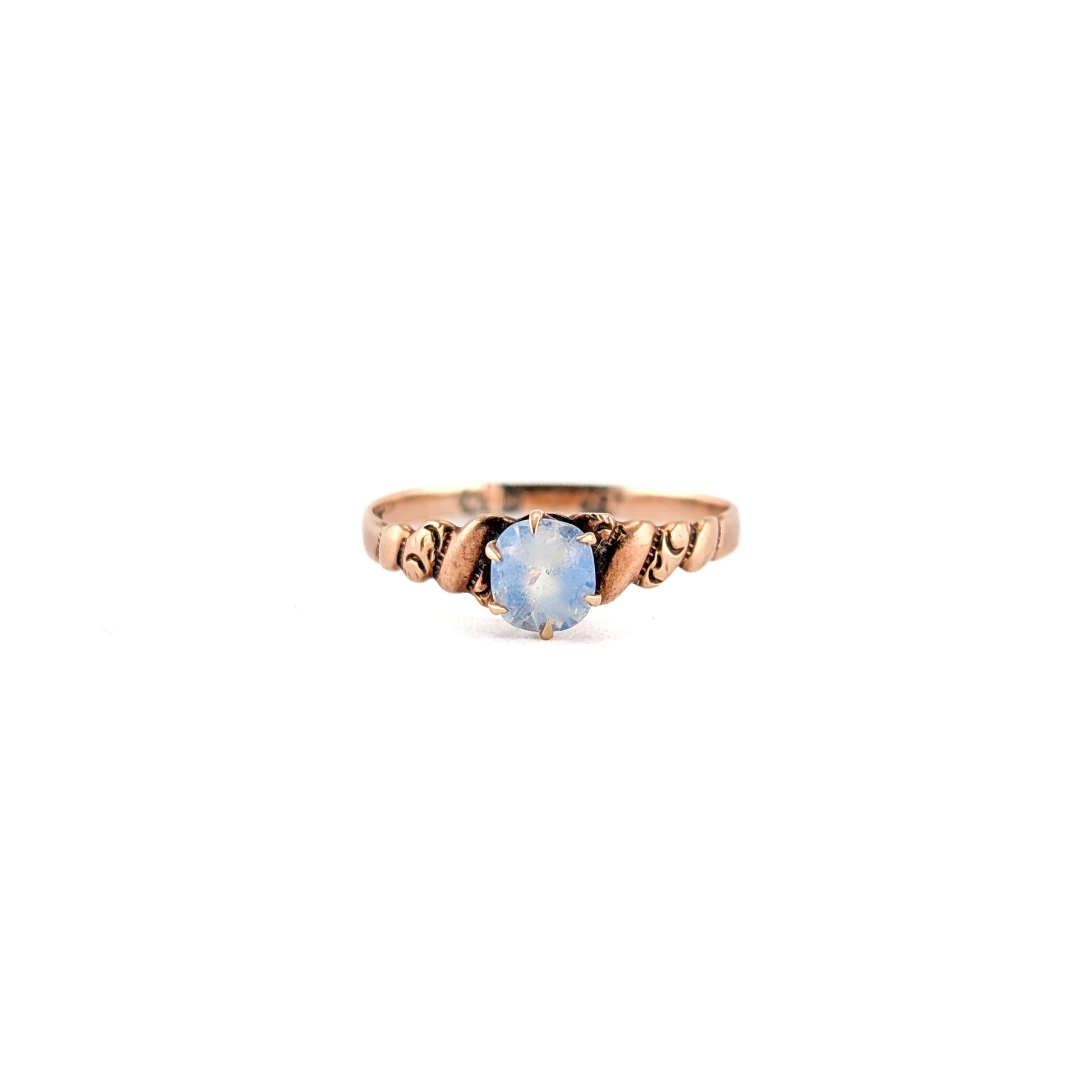 Antique Victorian 9K Rose Gold Opaline Glass Ring