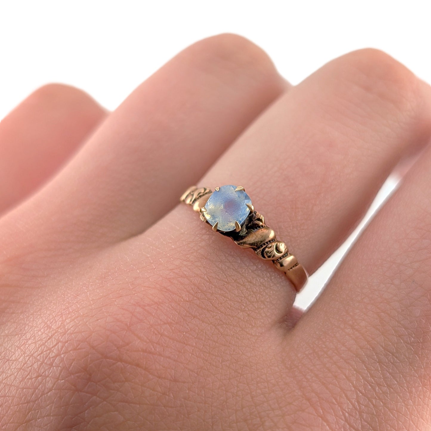 Antique Victorian 9K Rose Gold Opaline Glass Ring