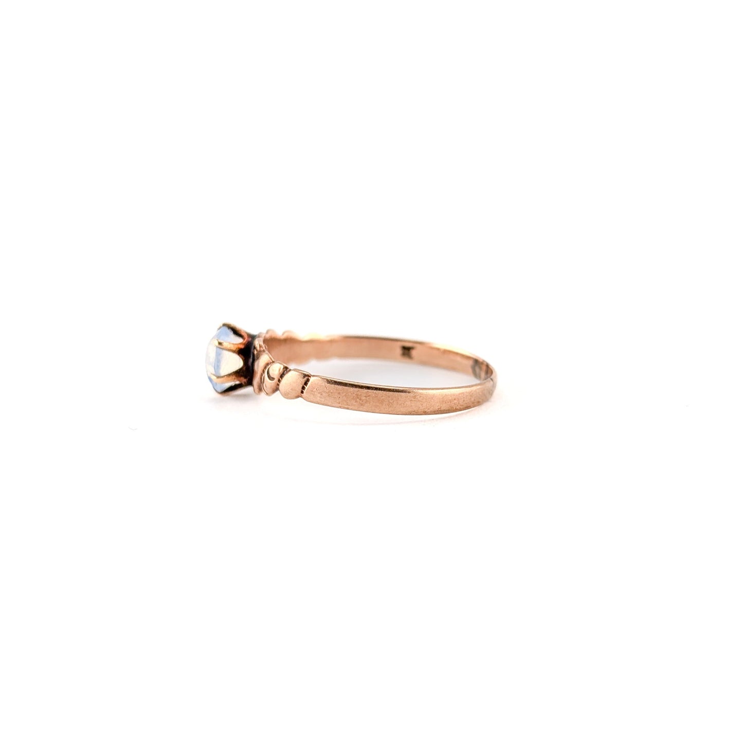 Antique Victorian 9K Rose Gold Opaline Glass Ring