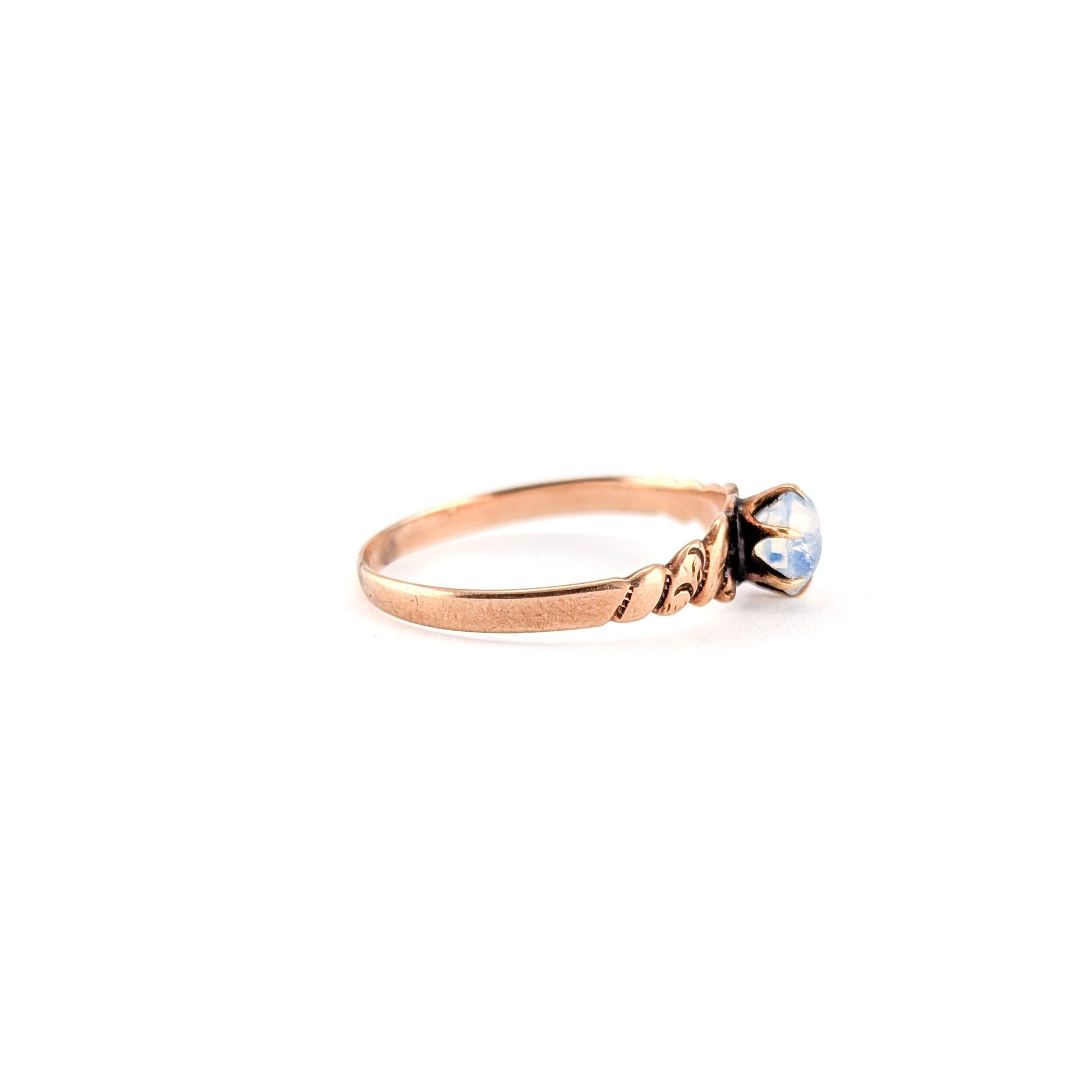 Antique Victorian 9K Rose Gold Opaline Glass Ring