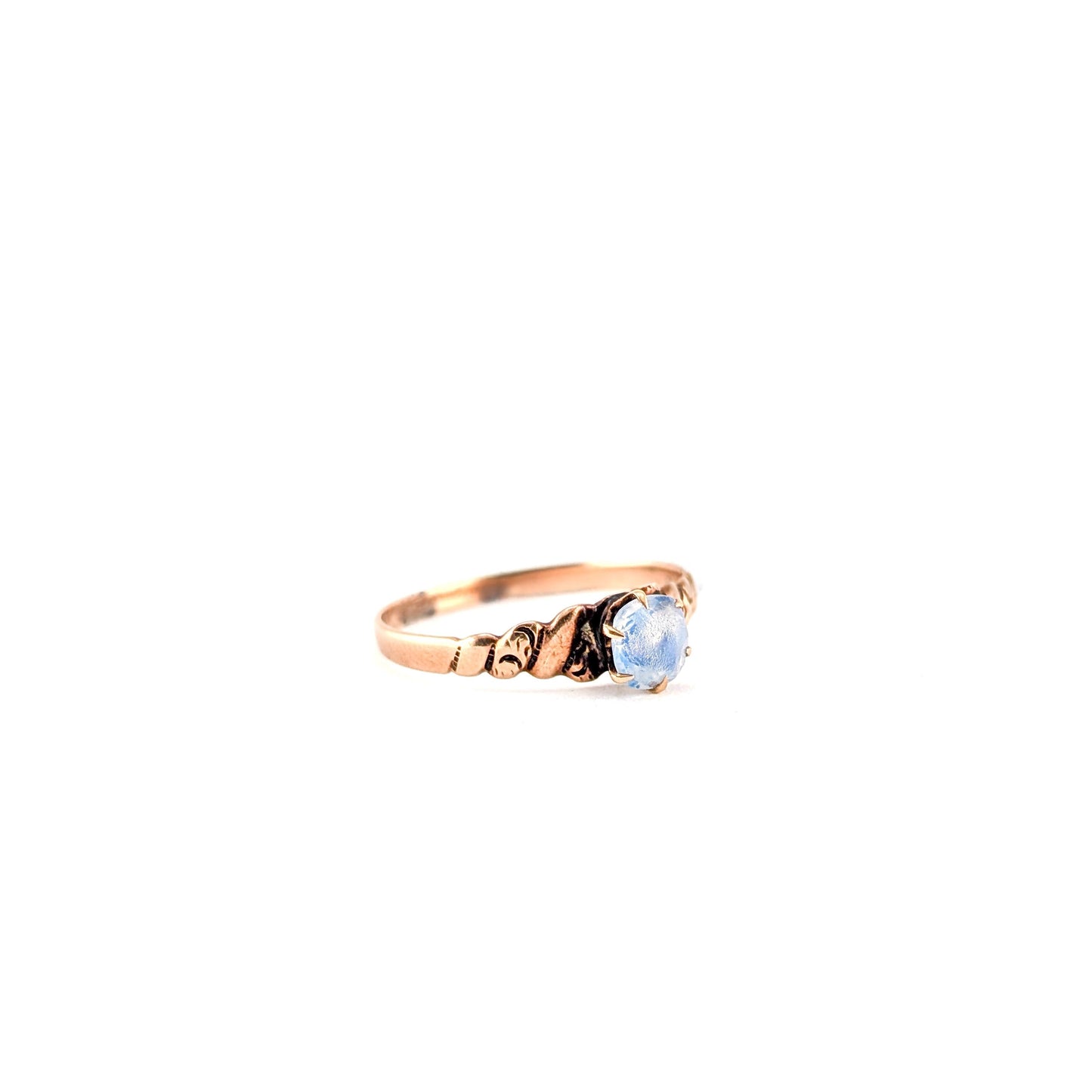 Antique Victorian 9K Rose Gold Opaline Glass Ring