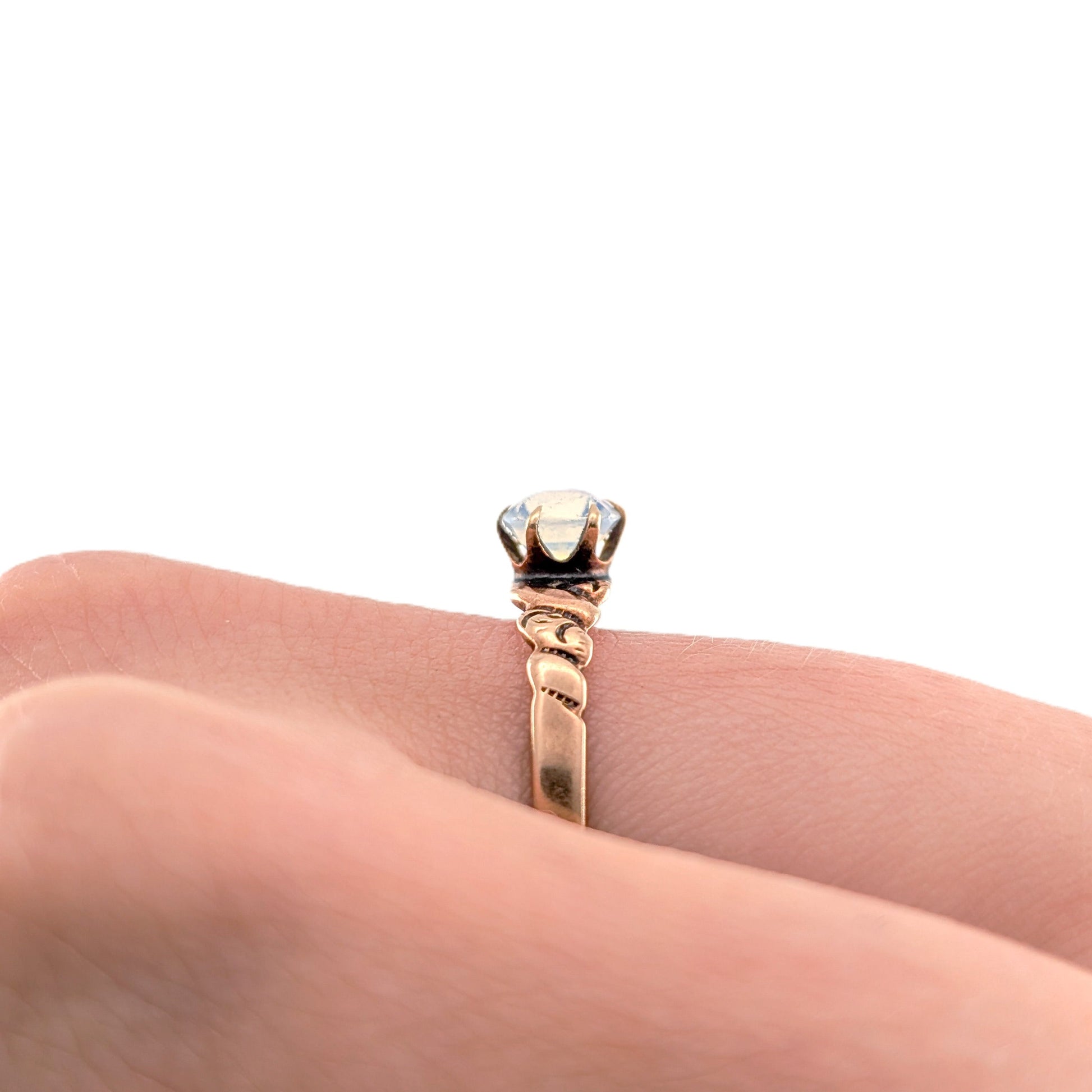 Antique Victorian 9K Rose Gold Opaline Glass Ring