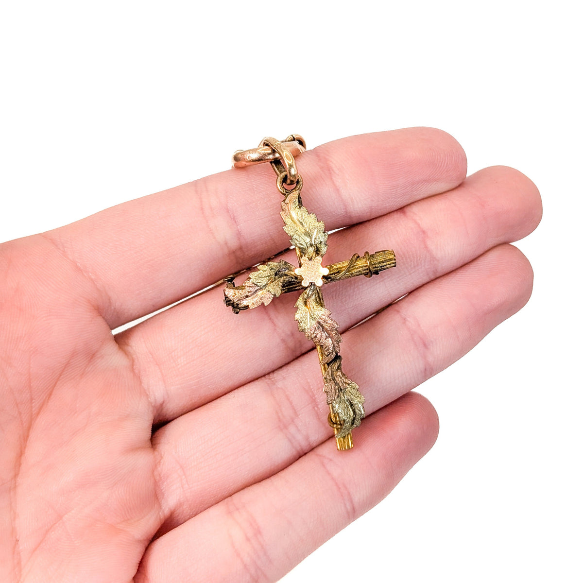 Antique Victorian 10K Gold & Gold-Filled Book Chain Necklace with Cross