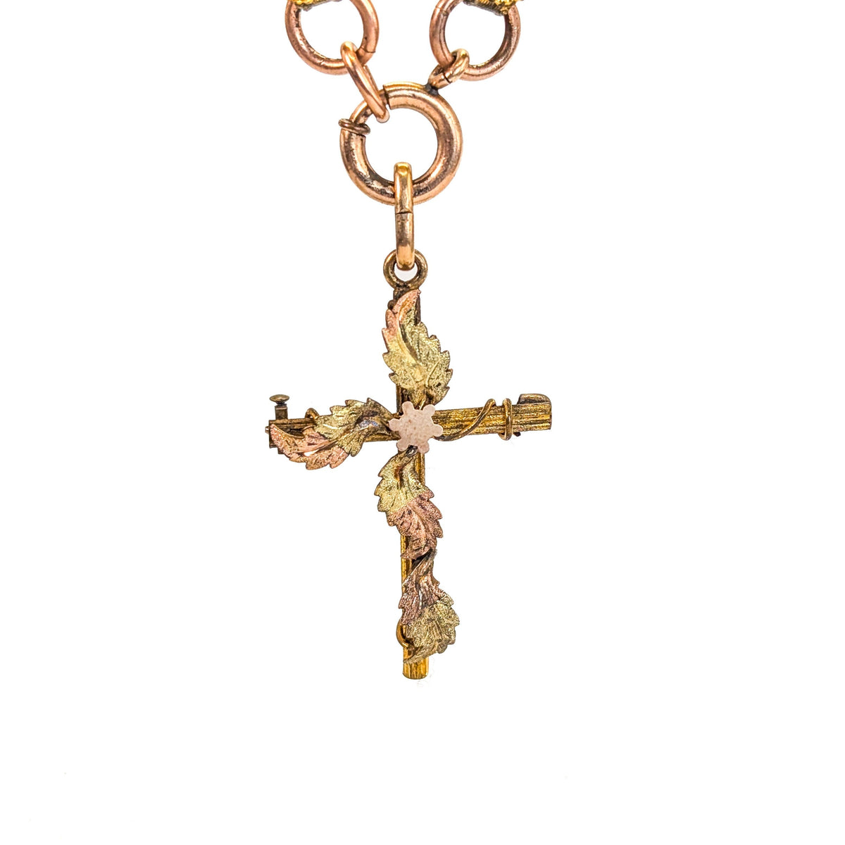 Antique Victorian 10K Gold & Gold-Filled Book Chain Necklace with Cross