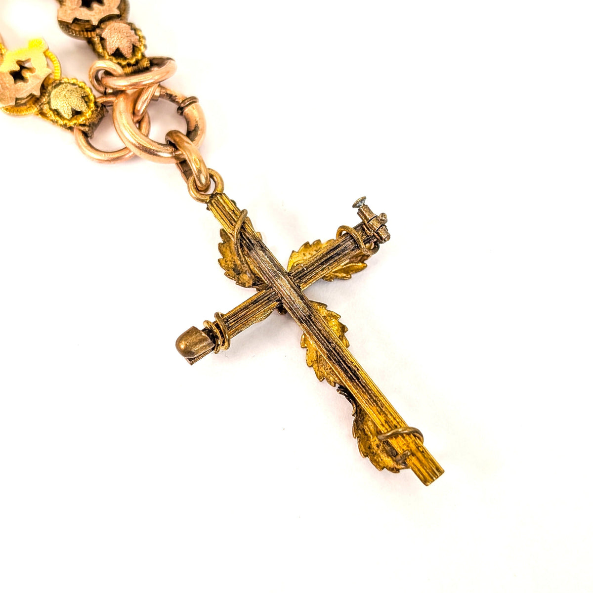 Antique Victorian 10K Gold & Gold-Filled Book Chain Necklace with Cross