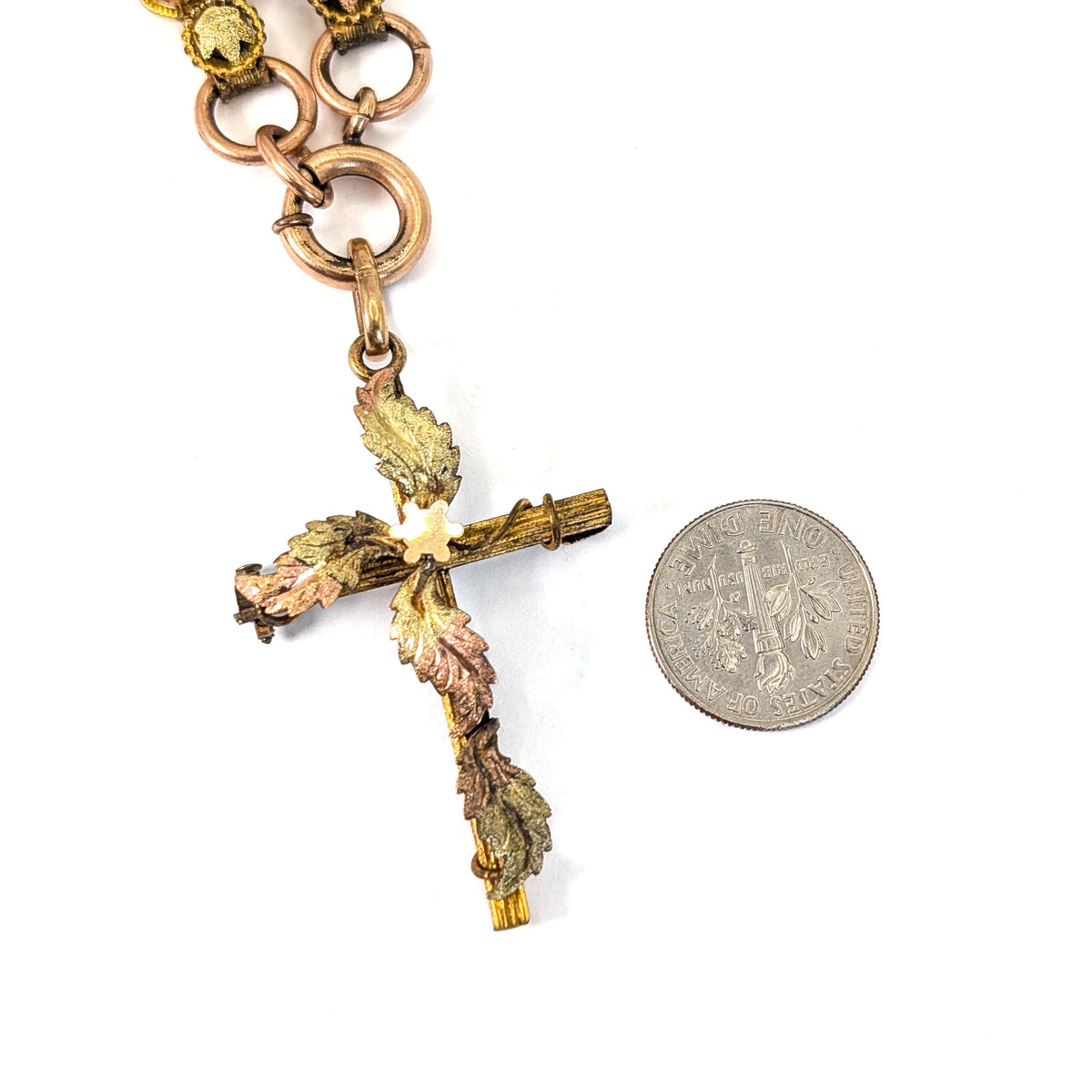 Antique Victorian 10K Gold & Gold-Filled Book Chain Necklace with Cross
