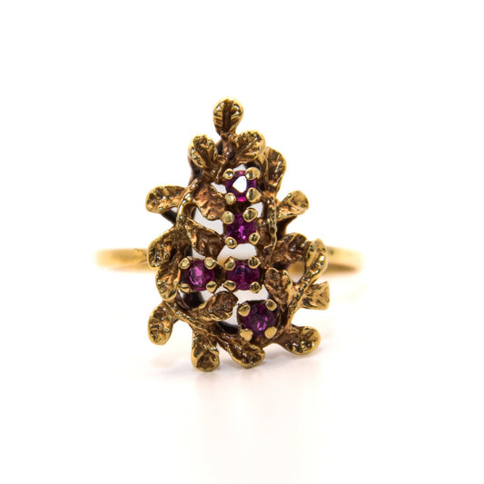 Vintage 14K Gold Ruby Vine Floral Ring