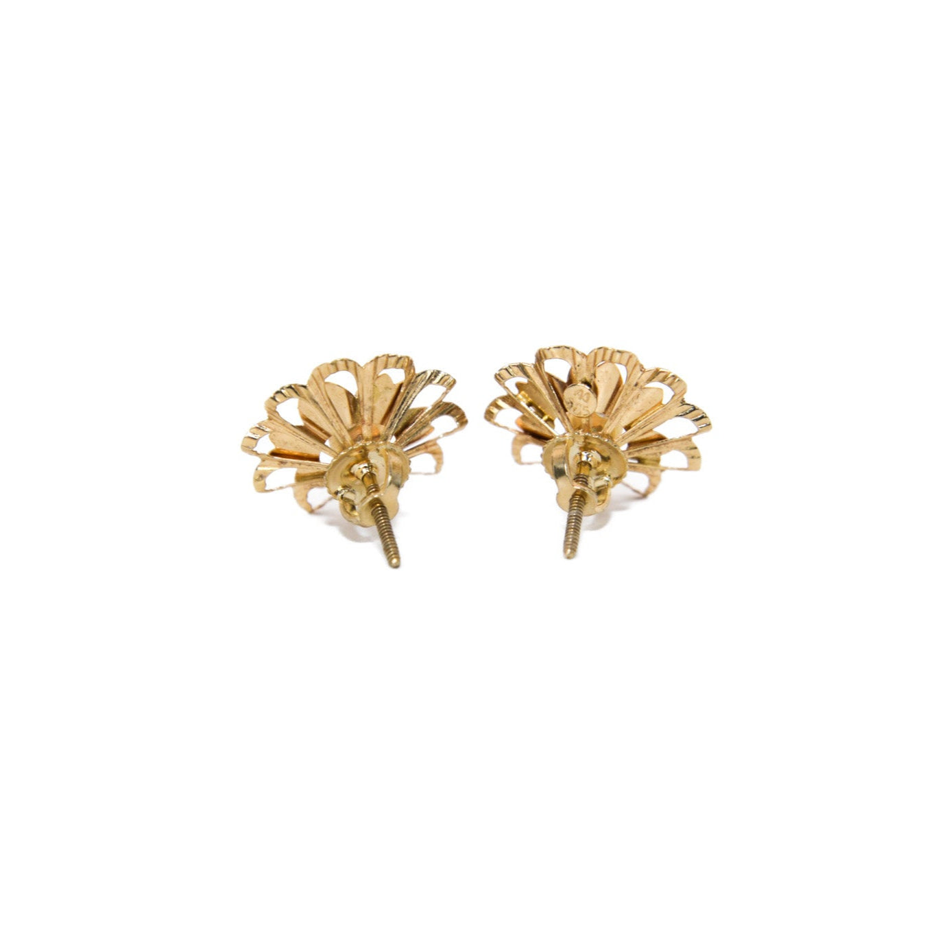 14k Gold Vintage Diamond Solitaire Stud Earrings with Solid Gold Flower Jackets