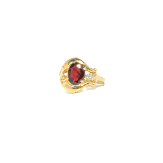 Vintage 14K Gold Garnet & Diamond Ring