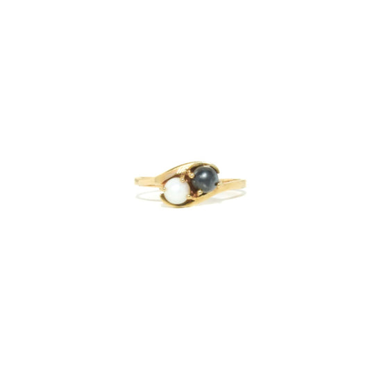 Vintage 10K Gold Ring with White and Tahitian Pearls