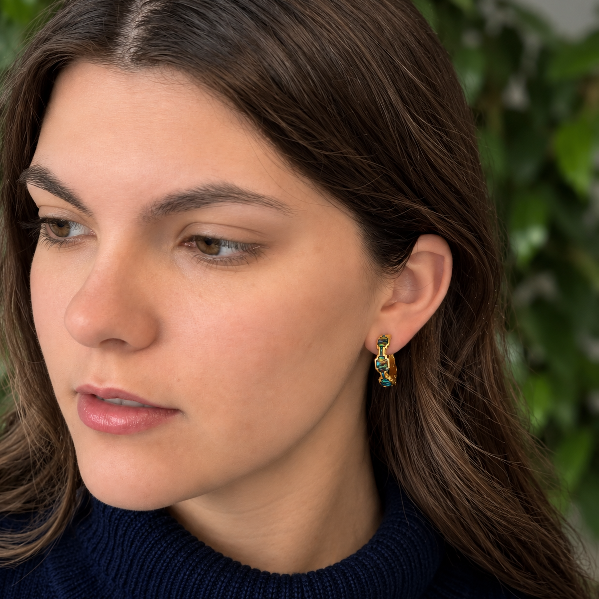 Vintage 14K Gold Synthetic Opal Inlay Earrings