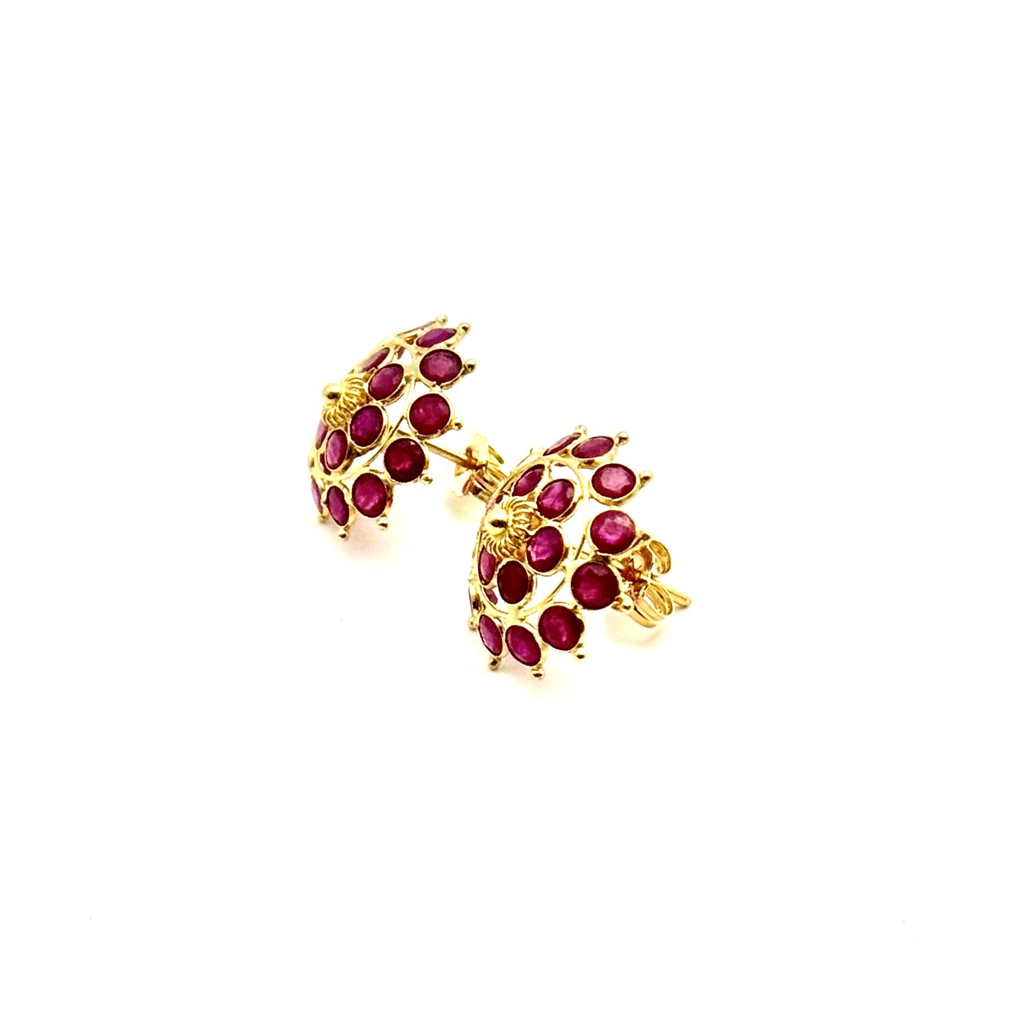 Vintage 18k Gold Ruby Cluster Earrings