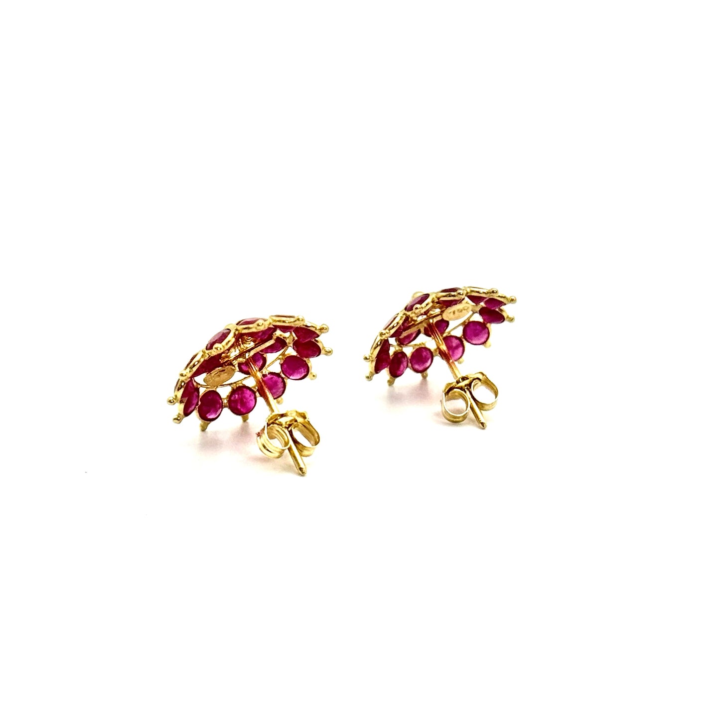 Vintage 18k Gold Ruby Cluster Earrings