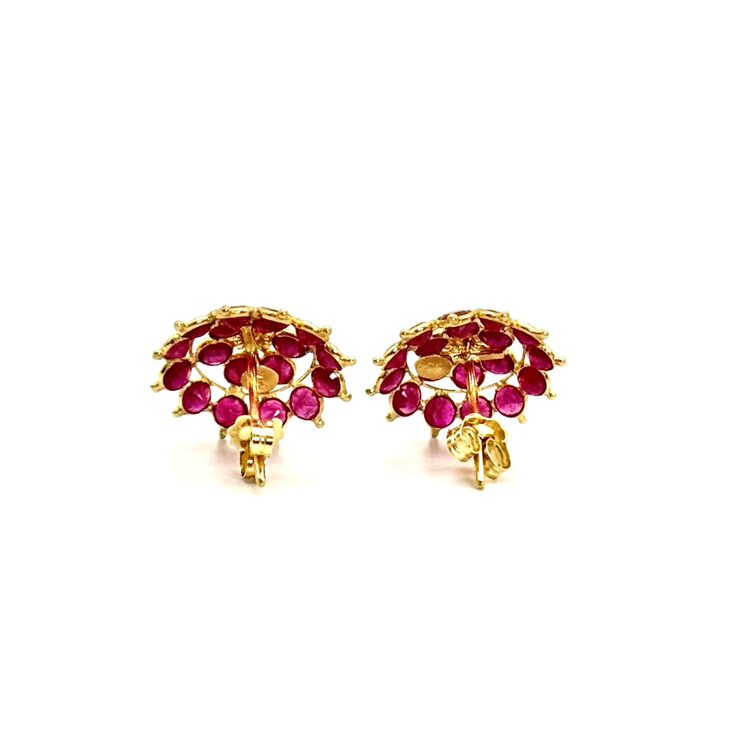 Vintage 18k Gold Ruby Cluster Earrings