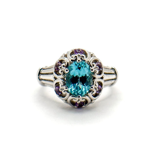 Victoria Wieck 925 Silver Apatite & Amethyst Statement Ring - Elegant Gemstone Design