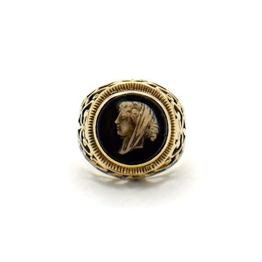 Antique 14K Jasperware Cameo Ring with Filigree – A Masterpiece of Grace and History