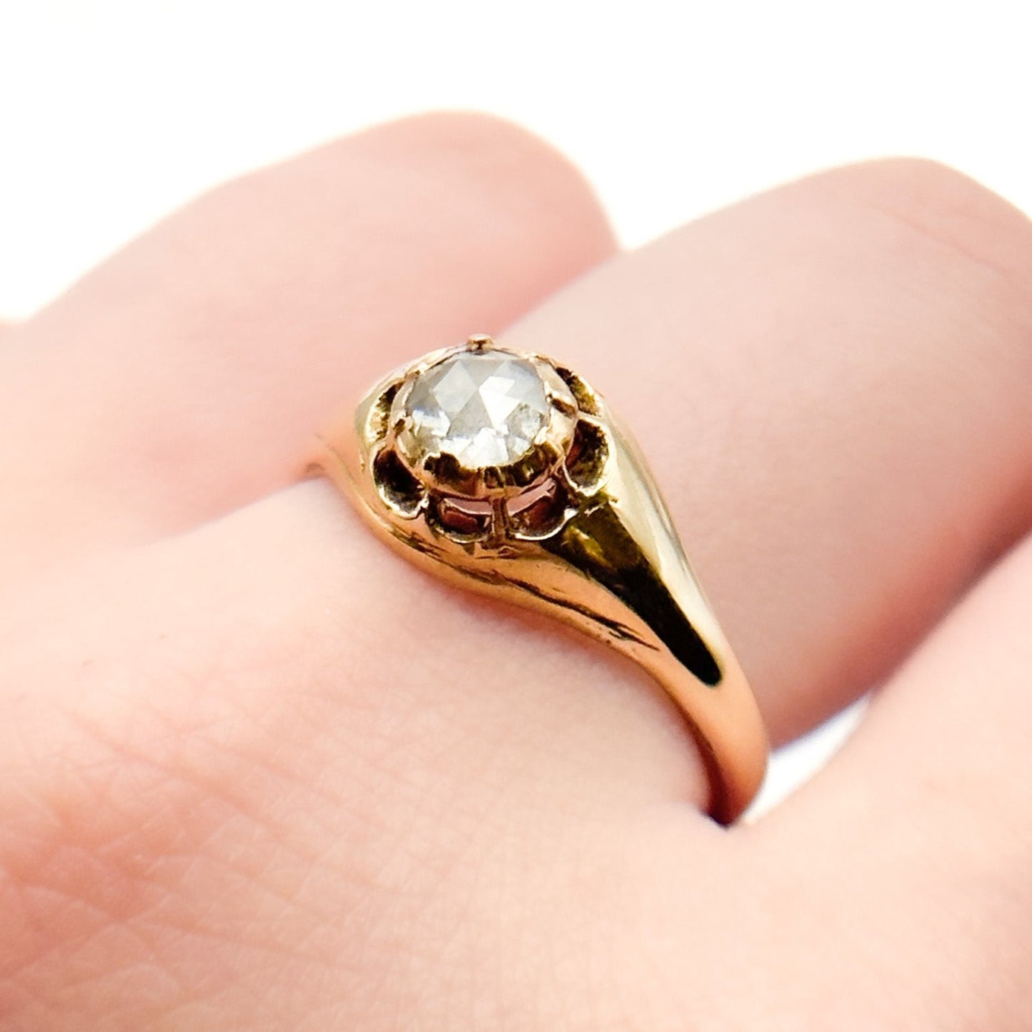 15K Gold Antique Rose Cut Diamond Solitaire Ring – Rare Timeless Beauty