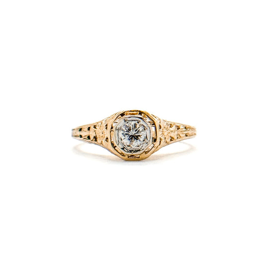 14k Gold Art Deco Diamond Filigree Ring – Elegance Meets Timeless Style