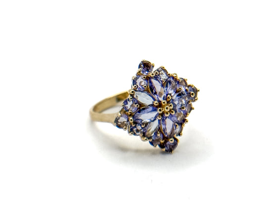 14k Gold Vintage Tanzanite Cluster Ring - Elegant Statement Piece