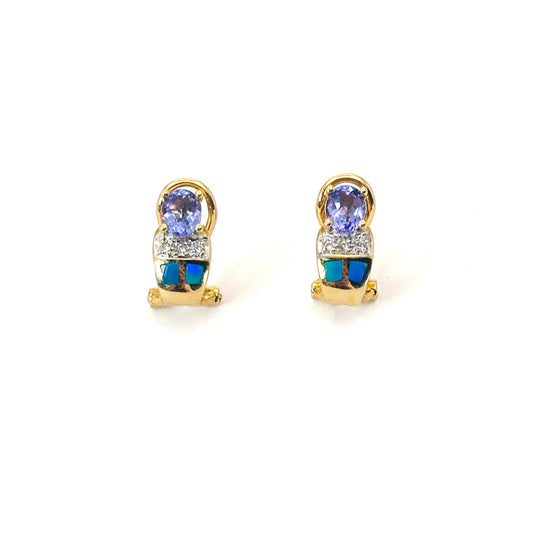 Vintage 18K Gold Tanzanite Diamond & Opal earrings