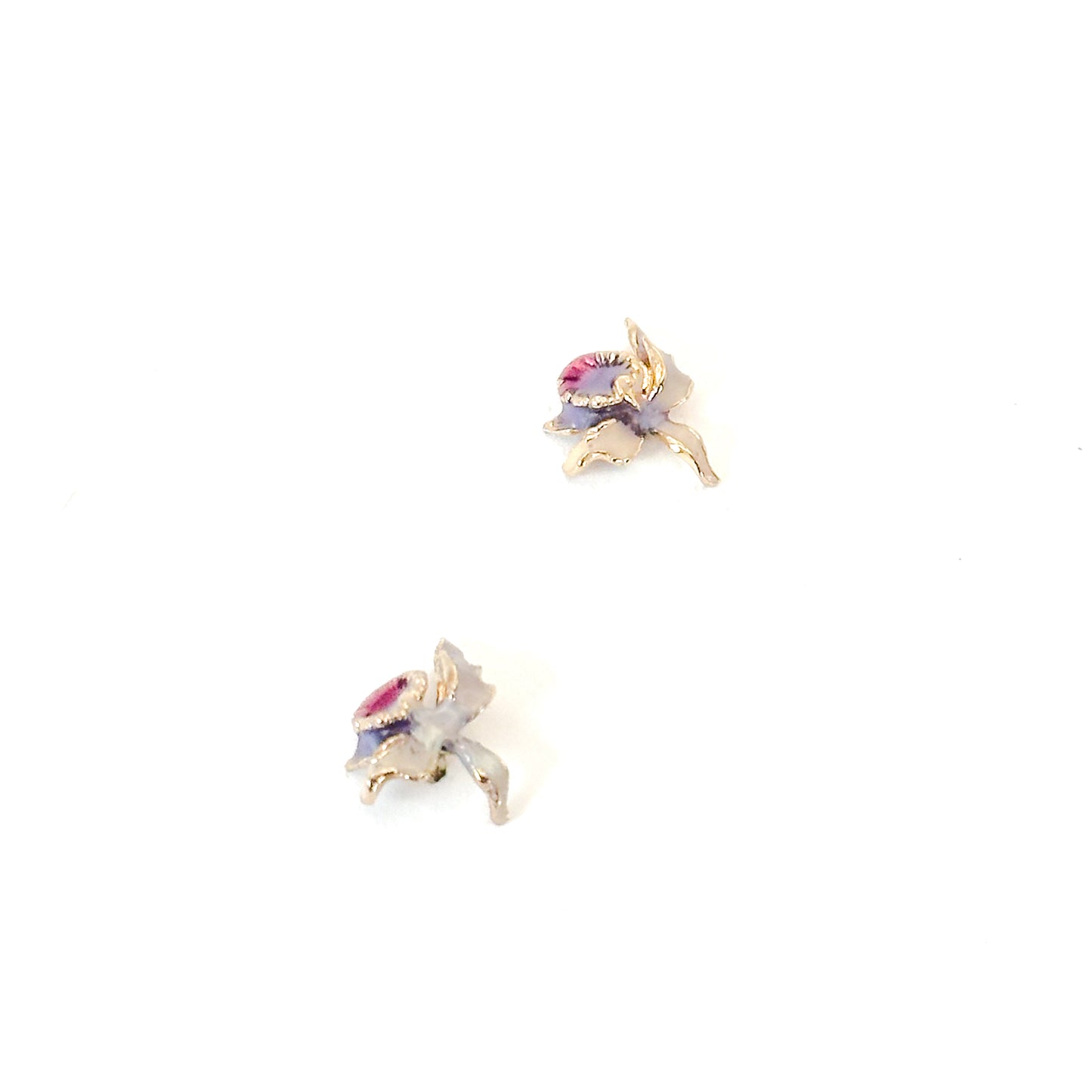 Vintage Enamel Orchid Stud Earrings in 14k Gold