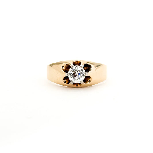 Antique 14K Belcher Set Old Euro Diamond  Solitaire Ring
