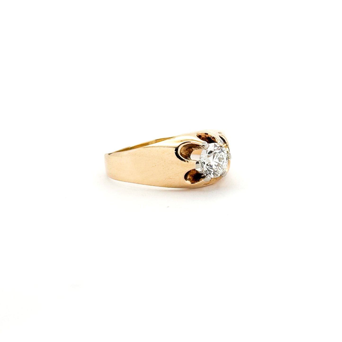 Antique 14K Belcher Set Old Euro Diamond  Solitaire Ring