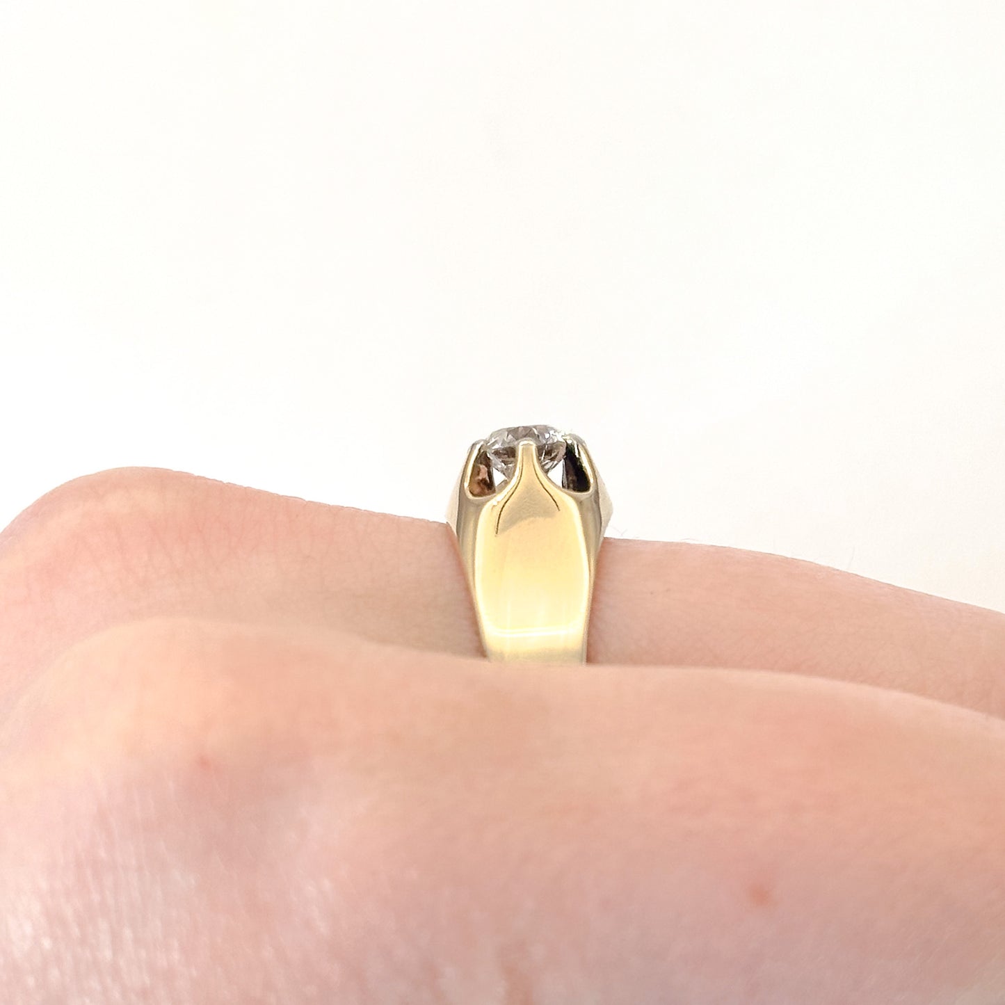 Antique 14K Belcher Set Old Euro Diamond  Solitaire Ring