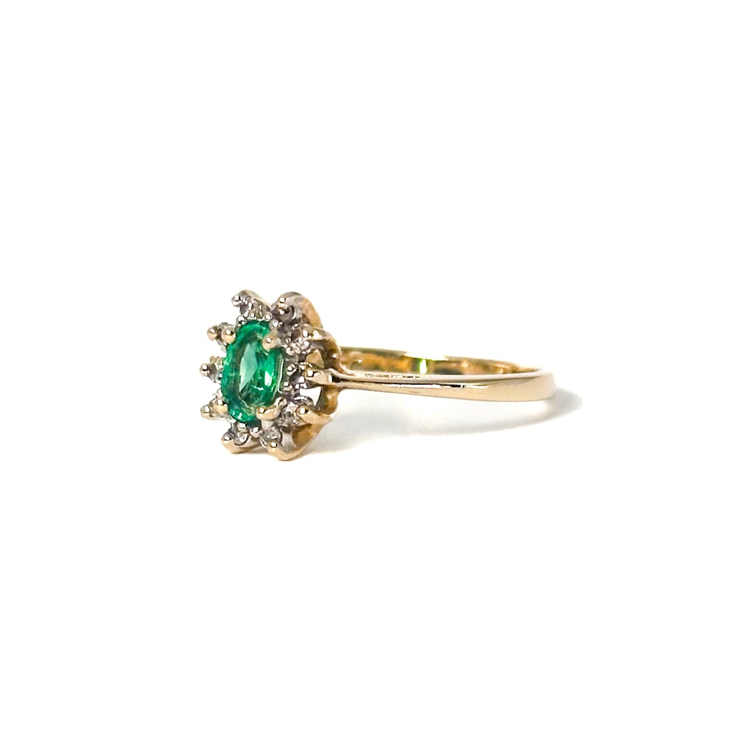 Vintage 14k Emerald Ring with Halo of Diamonds