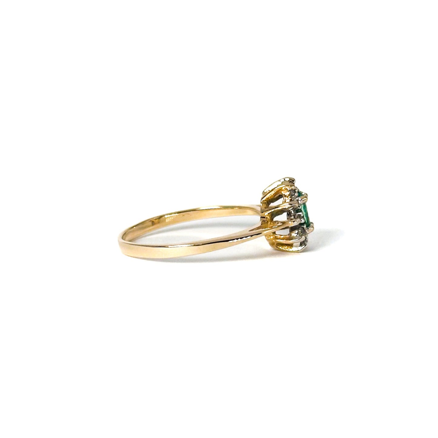Vintage 14k Emerald Ring with Halo of Diamonds