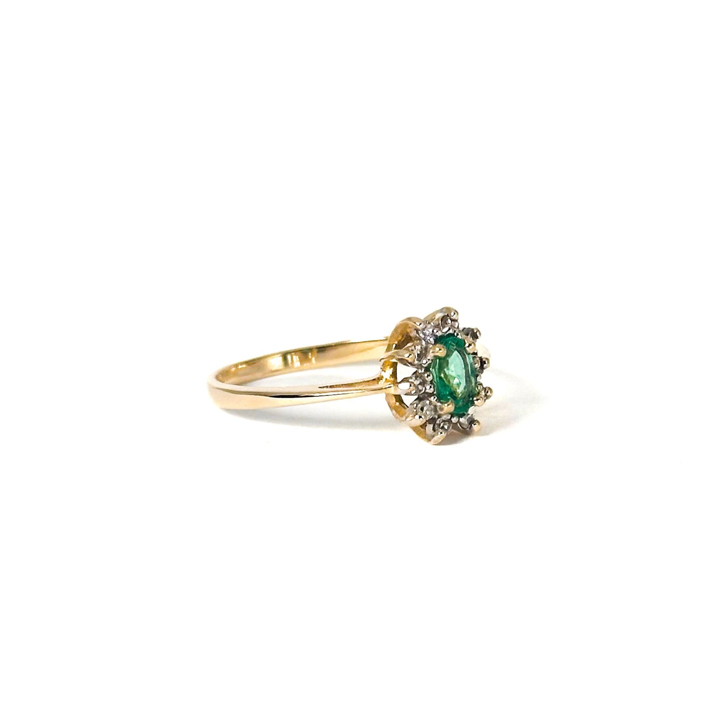 Vintage 14k Emerald Ring with Halo of Diamonds