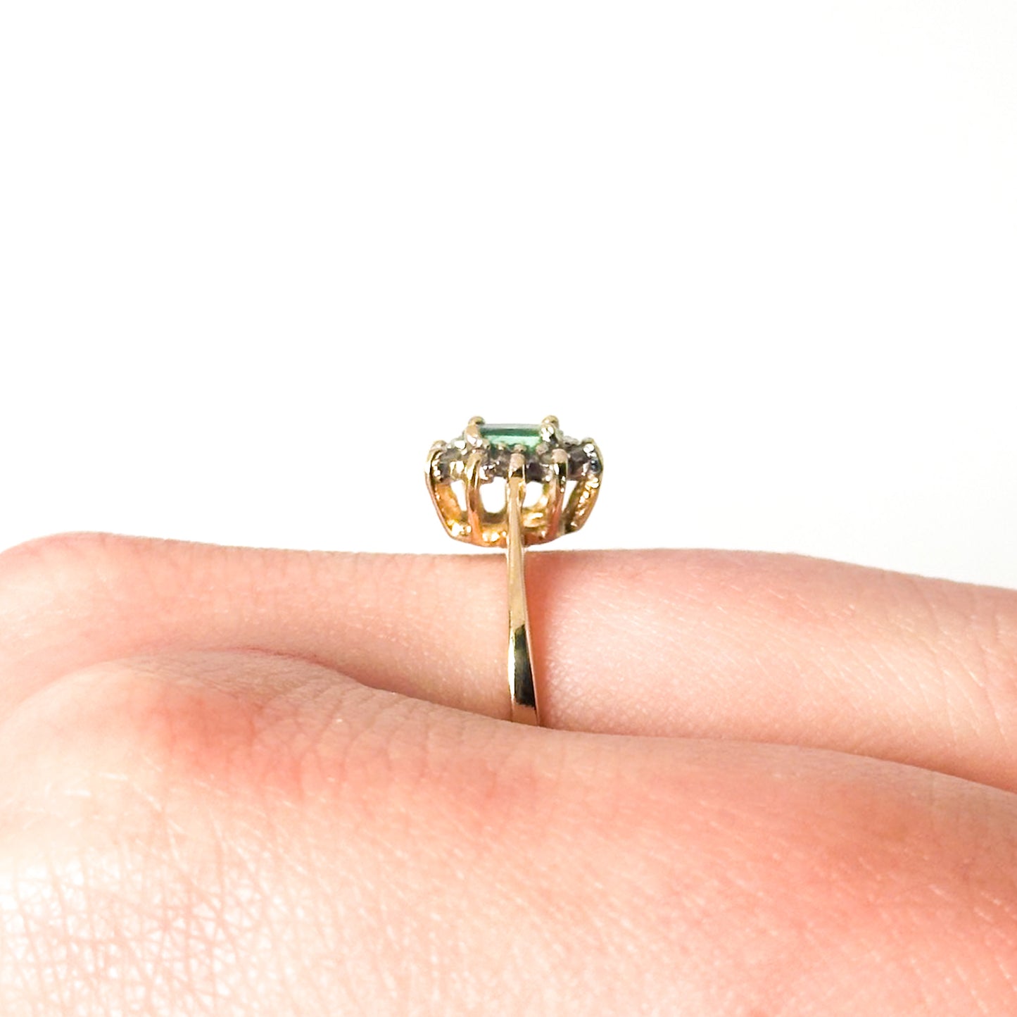 Vintage 14k Emerald Ring with Halo of Diamonds