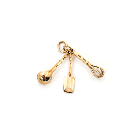 Vintage 10k Gold Kitchen Whisk, Spoon & Spatula Charm/Pendent